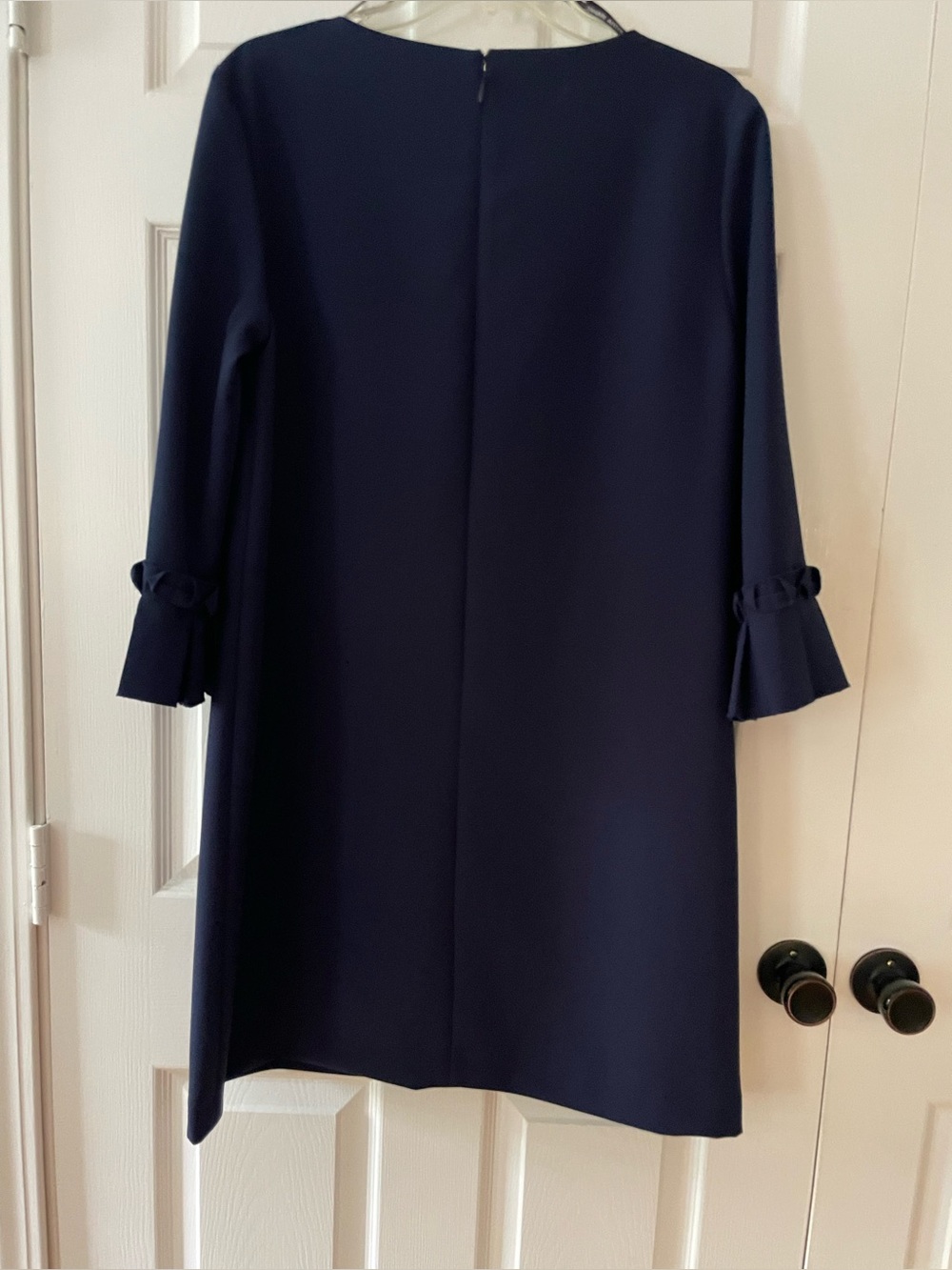 New Tahari Ruffle Long 3/4 Sleeve Shift Cocktail Formal Dress Lined Blue XL